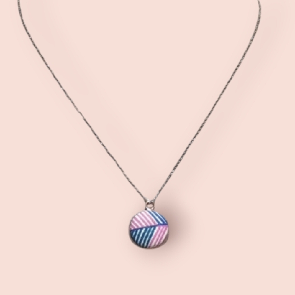 ✨ Elegant Pink & Blue Fabric Pendant Necklace ✨